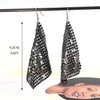 Trendy Women Earrings Metal Mesh Grid Sequins Tassel Long Drop