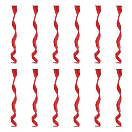 Pack of 12 Coloured Hair Extensions, 50 cm Curly Wavy Synthetic Hairpieces, Hair Strands for Clip-in, Coloured Clip-In Hair Extensions for Party, Highlight Hair Accessories (Red)