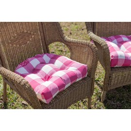 RSH DECOR: Tufted U-Shape Wicker Seat Cushions Set of 2 | 19” x 19” | All-Weather Spun Fabric | Water-Resistant | Outdoor Chair Cushions for Patio Furniture | Classic Pink Buffalo