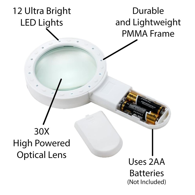 Magnifying Glass with Light, 30X Handheld Large Magnifying Glass for