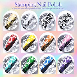 Born Pretty Born Pretty Nail Stamping Polish, Christmas Fingernail Stamp Polish Set Manicure Print Nail Polish for Plates 12 Colors Bulk Gift Collection 10ml 0.34fl oz Ideal Gifts