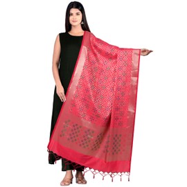 Chandrakala Women's Indian Peach Zari Work Kataan Silk Blend Dupatta Neck Wrap Long Stole Scarf Chunni,Free Size (D266PEA)