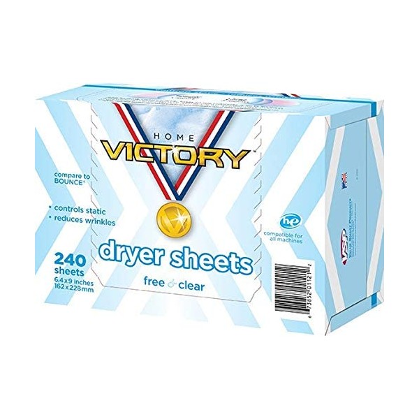 HOME VICTORY Dryer Sheets: Free & Clear Unscented Laundry Fabric Softener Sheets - Reduces Wrinkles - Controls Static - Softens Fabric (240 Count)
