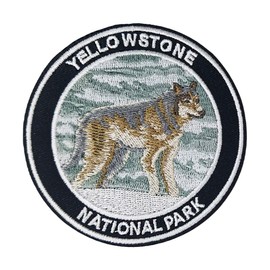 Yellowstone National Park Wolf 3.5" Embroidered Patch DIY Iron or Sew-on Decorative Vacation Travel Souvenir Applique Wander Nature Wildlife Hike Trek Camping Explore Mountains Stars Moon Bear River