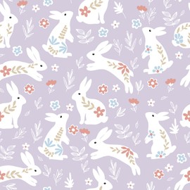 VaryStyle Cute Bunny Floral Wallpaper Purple/White Rabbit Floral Peel and Stick Wallpaper for Girls Bedroom Nursery Removable Self Adhesive Animal Print Contact Paper for Cabinets Drawers 17.7"x118"