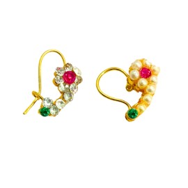 Traditional Antique Designe Small Stone Studded Nose Pin For Women Lightweight Special Occasions and Gift for Birthdays anniversary (Set of 2)