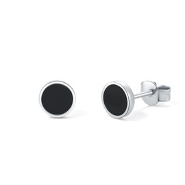 Stud Earrings Black and Silver - Small 18K Gold Plated Onyx Sterling Silver Statement Earrings Hypoallergenic for Men Women Couple Lover ZHOU LIU FU Silver 6mm J0911003