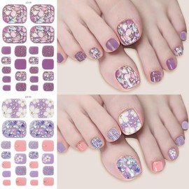 8 Sheets Toe Nail Stickers Full Nail Wraps Stickers Decals Self Adhesive Flowers Star Gradient Marble Color Nail Design Toenail Decals Supply Glitter Nail Wraps for Women DIY Manicure Decoration