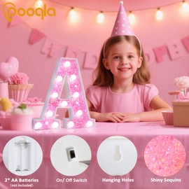 Pooqla LED Marquee Letter Lights, Light Up Pink Letters Glitter Letter Sign for Girls Gifts, Battery Powered for Night Light Birthday Party Wedding Home Bar Christmas Decoration, Cool White Pink C