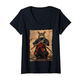 Womens Samurai Mouse Art - Ukiyo-e Warrior V-Neck T-Shirt