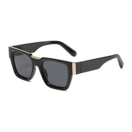 WDZAYXC Vintage Chunky Square Sunglasses for Women Men Chunky Rectangle Sunglasses, black/grey