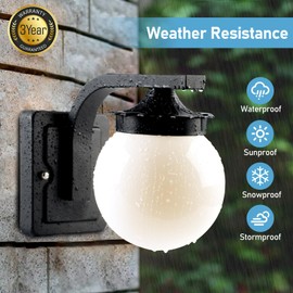 Lightdot 2Pack Globe Outdoor Wall Light Fixtures, Outdoor Wall Sconce, 10 Max Wattage, 1000 Lumens, 100-277 Volts, Black Square Frame, White Globe Bulb, E26 Base, 3000K Soft White
