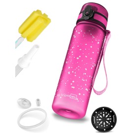 My Vesperbox Minny Children's Leak-Proof Drinking Bottle, 500 ml, with Straw or Strainer, Lightweight Tritan Water Bottle, BPA-Free, for Nursery, School (Purple Spots 500 ml)