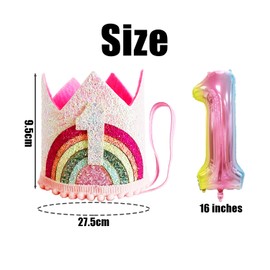 COACOM 1 Piece 1st Birthday Crown 1 Piece Balloons Princess Baby Party Decoration Hat Rainbow Headband Hair Accessories Adjustable Suitable for Girl's First Birthday, pink