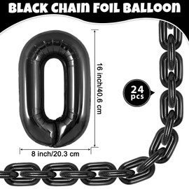 24 Pcs Chain Balloons,Giant Black Chain Balloons Garland,16 inch Foil Chain Balloons for 80s 90s Party Decorations Birthdays Weddings Graduations Hip Hop Retro Theme Party Supplies (Black)