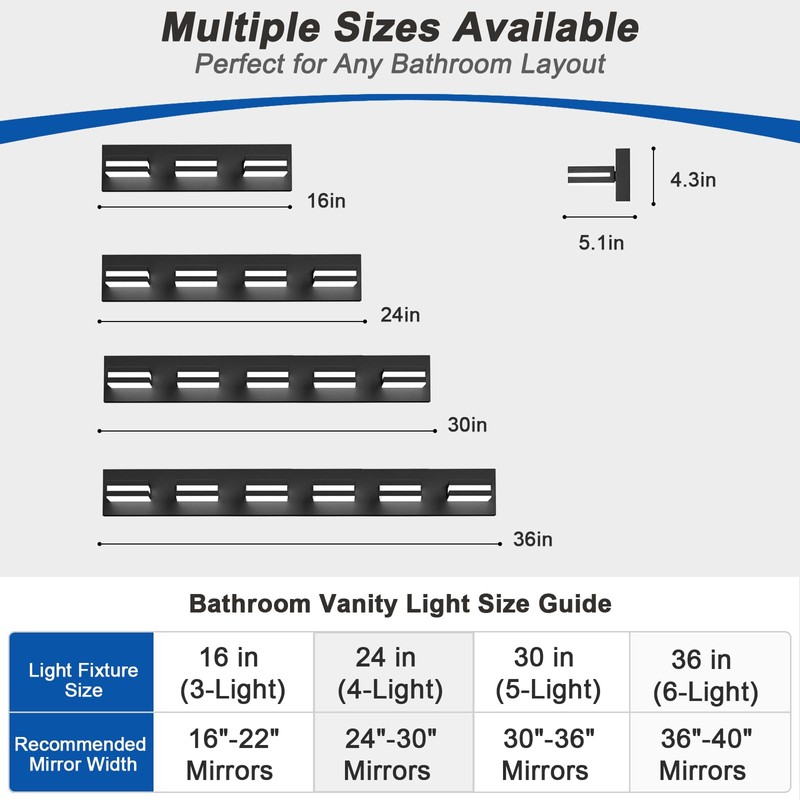 IZORRO LED Modern Bathroom Lights Fixtures(4-Light,Dimmable,360°Rotate),Matte Black Acrylic Wall Lighting,Vanity