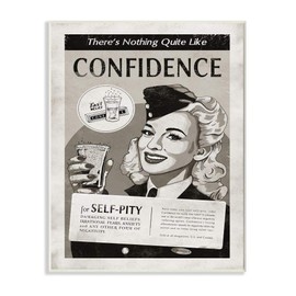 Stupell Industries Confidence Vintage Comic Book Black and White, Design by Artist Ester Kay Art, 10 x 0.5 x 15, Wall Plaque