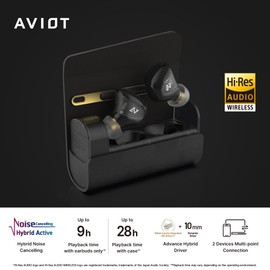 AVIOT TE-J1 Advanced Hybrid Driver,Hybrid Active Noise Cancelling, High-Resolution Audio, LDAC Support, Equipped with BA Drivers, Multipoint, Up to 28 Hours Playback, IPX4 Waterproof (Black)