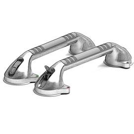 AmeriLuck 16.5inch Suction Bath Grab Bar with Indicators, Balance Assist Bathroom Shower Handle, Silver/Grey（Pack of 2）