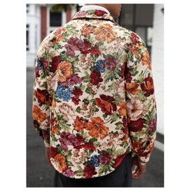BEAUDRM Men's 2025 Vintage Floral Jackets Going Out Shacket Jacquard Collared Neck Button Down Jackets Fall Outerwear Multicolor X-Large