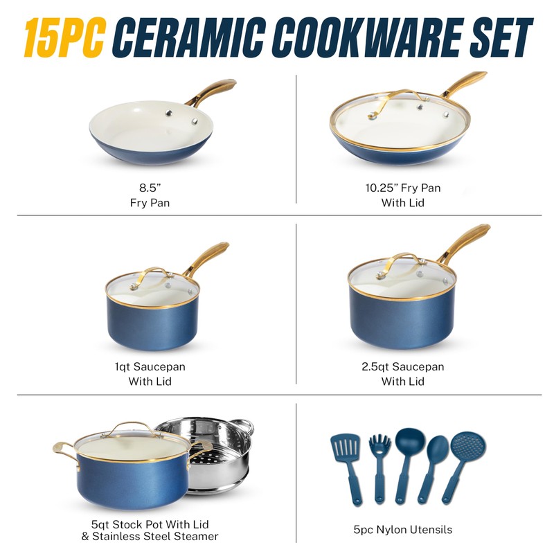 Gotham Steel 15 Pc Ceramic Cookware Set Nonstick, Ceramic Pots