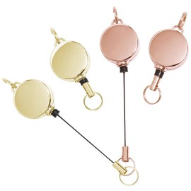 Samcos 4pcs Reel Key Chain Zinc Alloy Reel Key Telescopic Pass Case Reel Hardware Reel Strap for Hanging Name Tag, rose gold+gold
