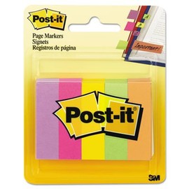 Page Markers, Five Neon Colors, 5 Pads of 100 Strips/Each, 500/Pack