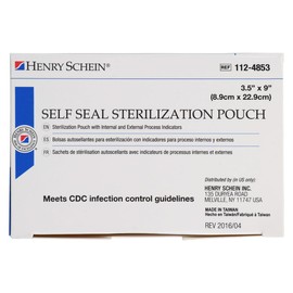 Henry Schein Self-Sealing Sterilization Pouches, Latex-Free, Built in Color Change Guide 3.5 in x 9 in 200/Bx