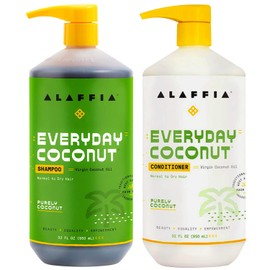 Alaffia EveryDay Coconut Shampoo and Conditioner - Normal to Dry Hair, Helps Gently Clean Scalp and Hair of Impurities with Ginger and Coconut Oil, Fair Trade, Purely Coconut, 32 Fl Oz Each