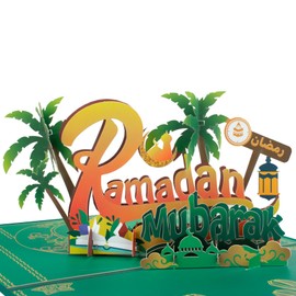 GREETING ART Eid Mubarak Greeting Card, 3D Pop-Up, Laser Cut, Art Paper, Festive Celebration for Friends, Family & Kids