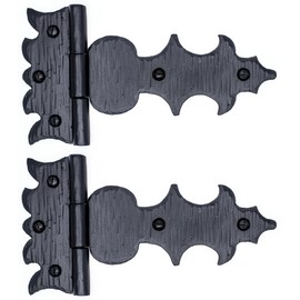 2 Pack 7.5" Black Wrought Iron Hinges - Hand Forged Wrought Iron Door Hinges – Handmade Rustic Metal Hinges for Farmhouse Shutters, Chests, Barn Doors, Shutter and Gates – The Castile Series
