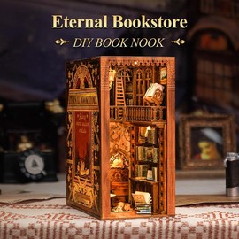 CUTEBEE Book Nook Kit - DIY Miniature House Dollhouse Kit for Adult and Teens, Booknook Bookshelf Decor Alley Model Build with LED Light, Gifts for Family and Friends (Eternal Bookstore)