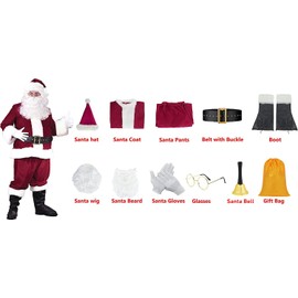 Ruimeier 11pcs Santa Claus Costume for Men Adults Deluxe Santa Costume Suit Outfit Christmas Costume with Bell SD068XXL