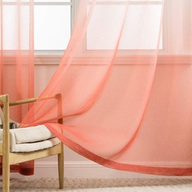 Miulee Set of 2 Transparent Curtains, Colour Gradient, Voile Sheer Curtains with Eyelets, Decorative Window Curtain for Bedroom and Living Room, 260 cm x 140 cm (H x W), White & Orange Powder