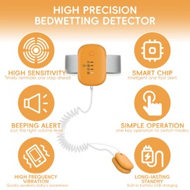 Bed Wetting Alarm for Girls,Boys,3 Alarm Modes-Loud Sound,High Sensitivity Sensors,USB-Charging,Standby Time Over 120 Hours(Orange)