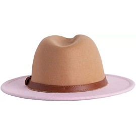 none Men Women Two Tone Wide Brim Fedora Felt Panama Hat with Belt Buckle