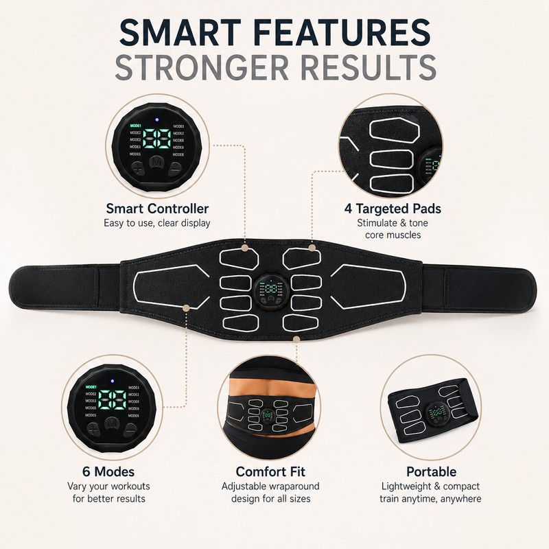 EMS Abdominal Toning Belt for Home Fitness – Portable Muscle