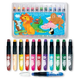 The Piggy Story Glitter Gel Crayons, Set of 12 Crayons in Animals Around the World Design