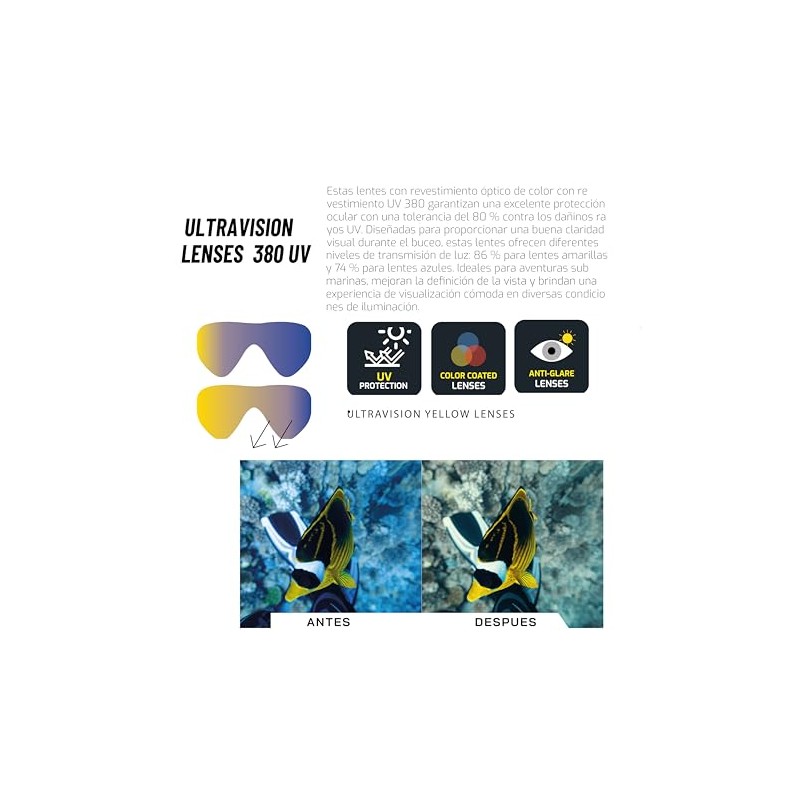 CRESSI Visor Z2 para Buceo y Snorkeling (Negro Lente Amarilla)