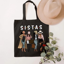 SAUIVD Funny Sistas Vacations Canvas Tote Bag Girls Dressing Styles Shoulder Bag Cute Travel Gift Reusable Grocery Bag