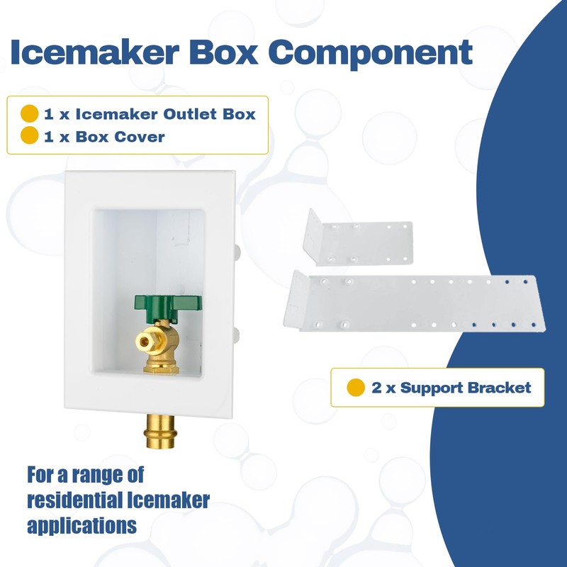 1-PACK GUOFIS Icemaker Outlet Box with 1/2" Copper Press Inlet