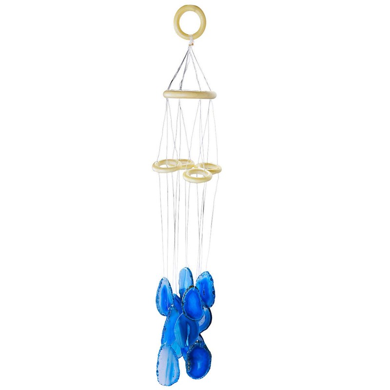 mookaitedecor Blue Agate Slices Wind Chimes for Home Garden Decoration