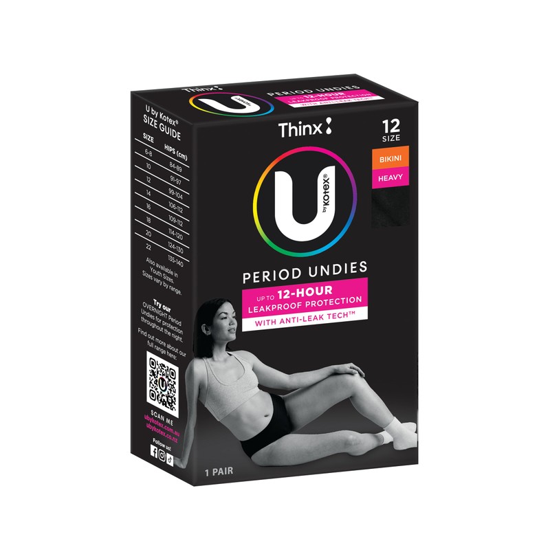 U by Kotex Thinx Period Undies Black Bikini Size 12