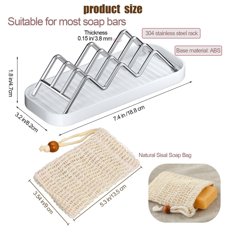 Thick Stainless Steel Soap Holder with 2 Soap Saver Bags,