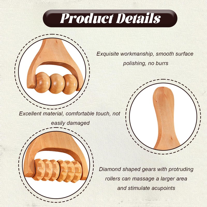 2 Pcs Wooden Smooth Massage Roller, Durable Wood Therapy Massage