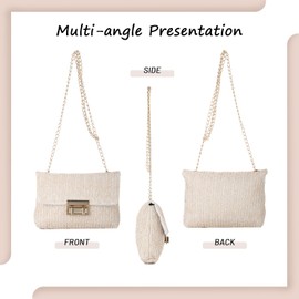 Ynport Crefreak Women's Striped Straw Clutch Bag Shoulder Bag Handbag Purse Small Lady Summer Straw Shoulder Bag Holiday Travel Rattan Purse Bag, beige