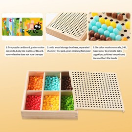 Gohytal Mosaic plug-in game, colour plug-in game, mosaic pegboard forks with 240 beads and 10 cards, plug-in game for boys and girls from 2 3 4 years