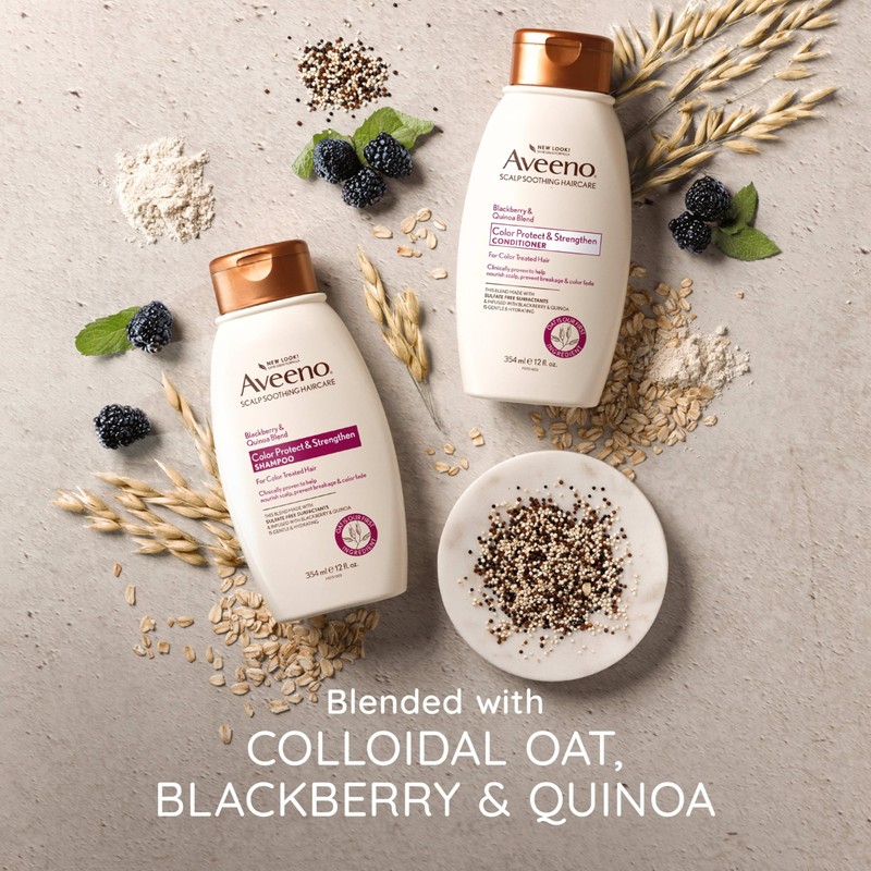 OGX Aveeno Color Protect Strengthen+ Blackberry Quinoa Shampoo, Fresh, 12