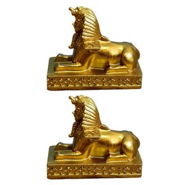 TOYANDONA 2pcs Gold Sphinx Figurine Ancient Egyptian God Statue Pharaoh Sculpture Desktop Ornament Resin Artifact Collectible for Home Office Decoration