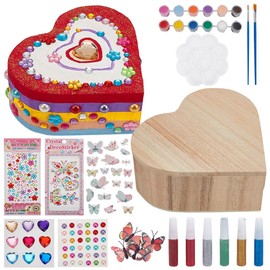 WEBEEDY 2 Pack DIY Wooden Box Craft Kit Unfinished Wood Jewelry Box Paint Your Own Wooden Heart Box Kit DIY Colorful Heart Treasure Box Kit for Adult Beginners Creative Home Decoration DIY Craft Gifts